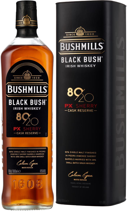 Bushmills Black Bush 80/20 80 % Malt Irish Whiskey 20 % Pedro Ximenez Sherry Cask Reserve 40 % 1L gaveæske